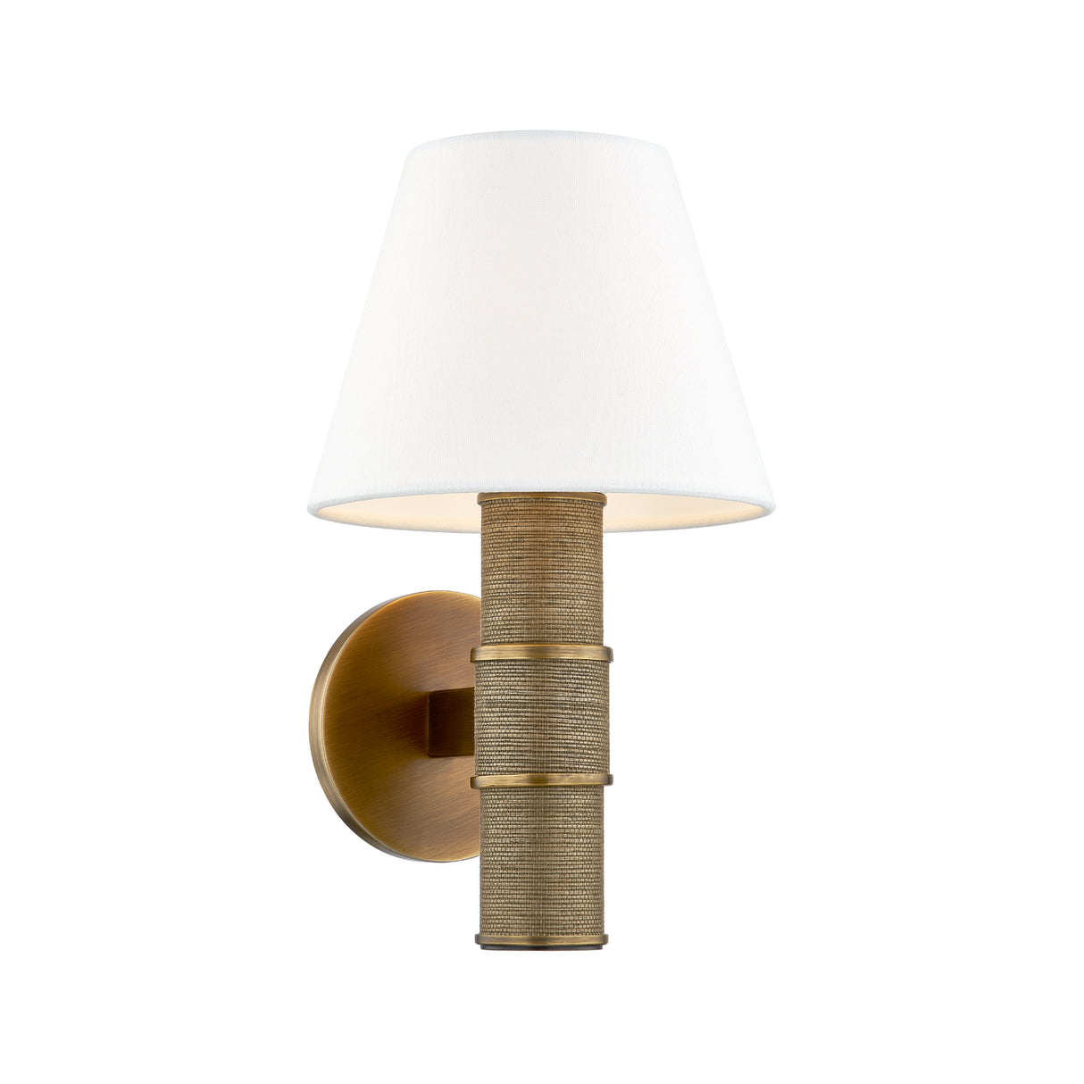 Hargrove Wall Sconce 13", Patina Brass and Grasscloth