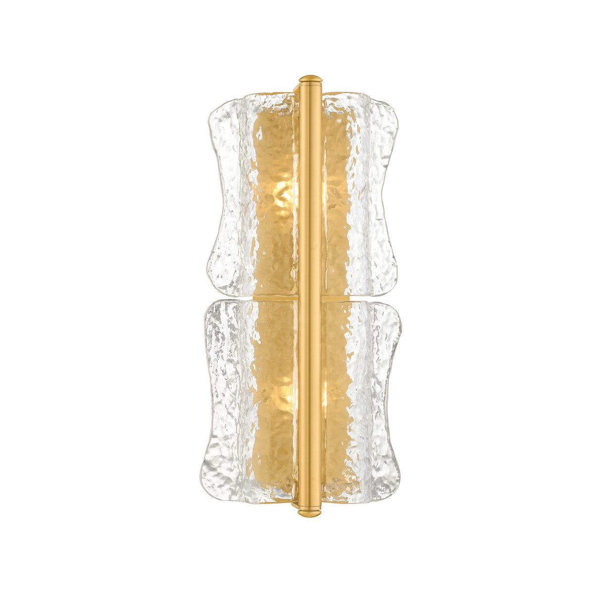Bristolia 2 Light Wall Sconce 19", Aged Brass and Clear Piastra Glass