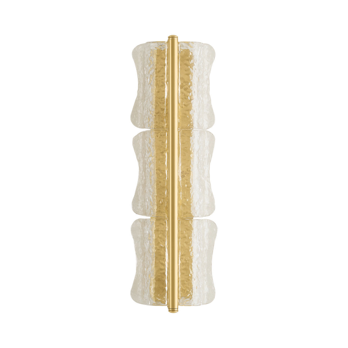Bristolia 3 Light Wall Sconce 28", Aged Brass and Clear Piastra Glass