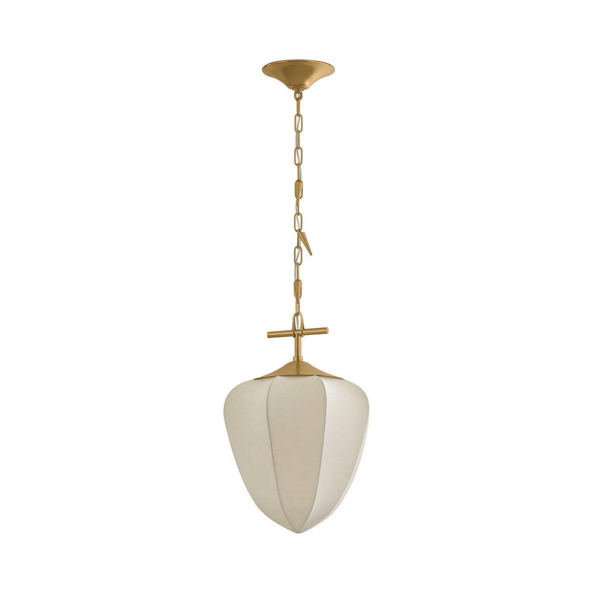 Chiya Medium Pendant 15", Vintage Brass and White Silk