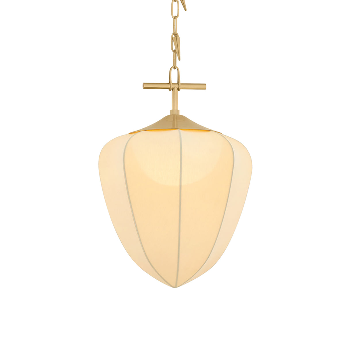 Chiya Medium Pendant 15", Vintage Brass and White Silk