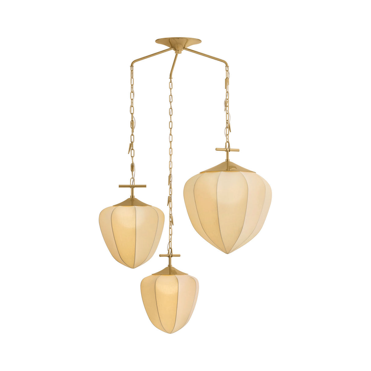 Chiya 3 Light Chandelier 44", Vintage Brass and White Silk