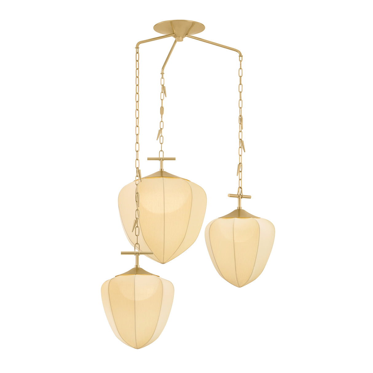 Chiya 3 Light Chandelier 44", Vintage Brass and White Silk