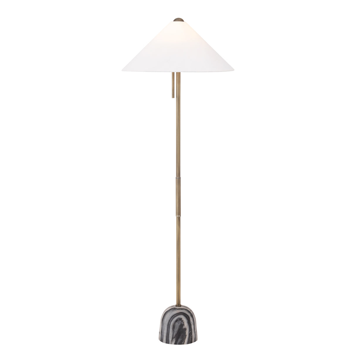 Hendrix Floor Lamp 64", Gray Marble and Patina Brass