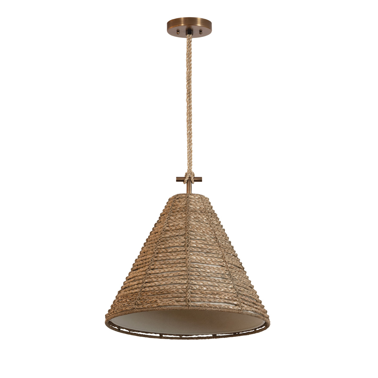 Grove Large Pendant 20", Braided Jute and Patina Brass