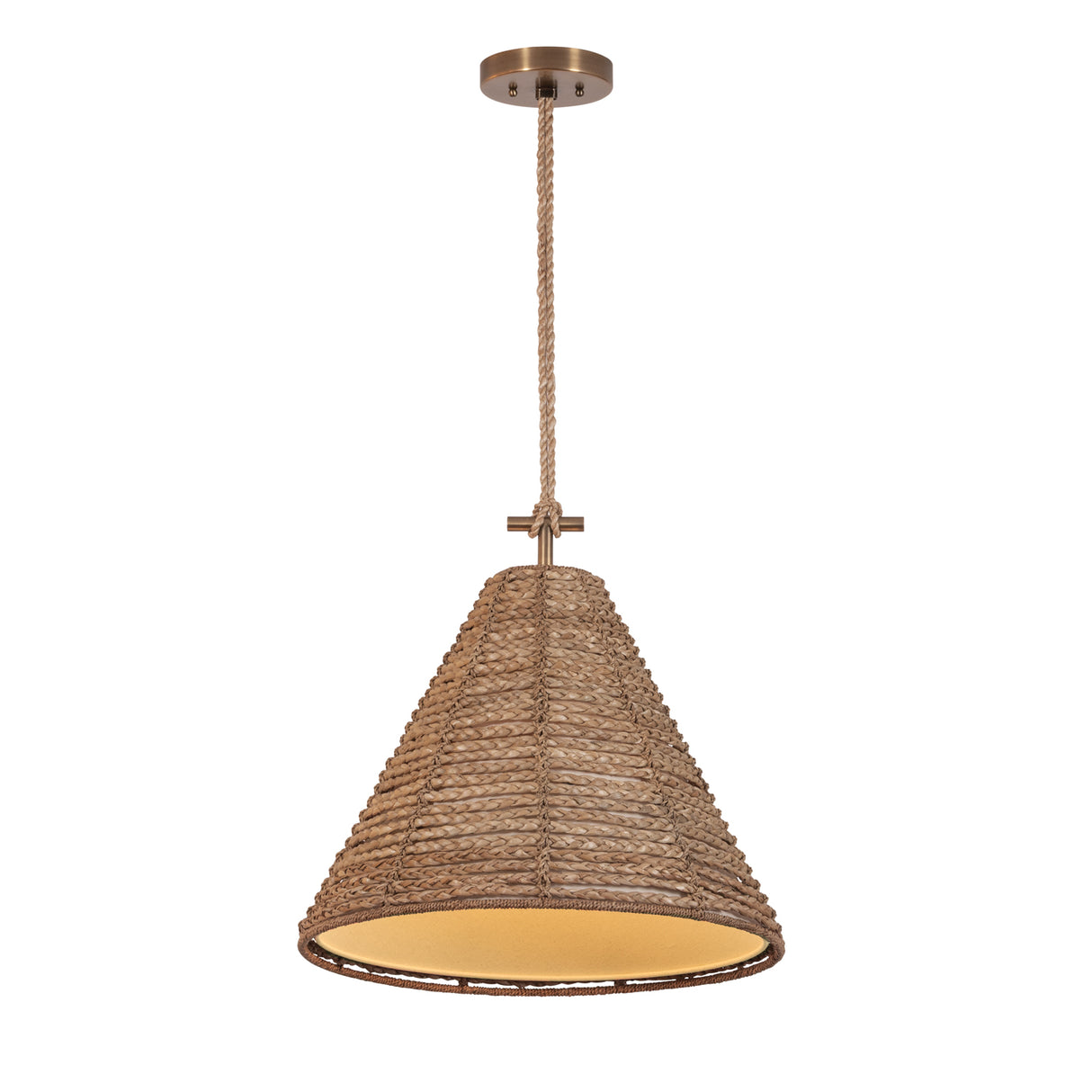 Grove Large Pendant 20", Braided Jute and Patina Brass