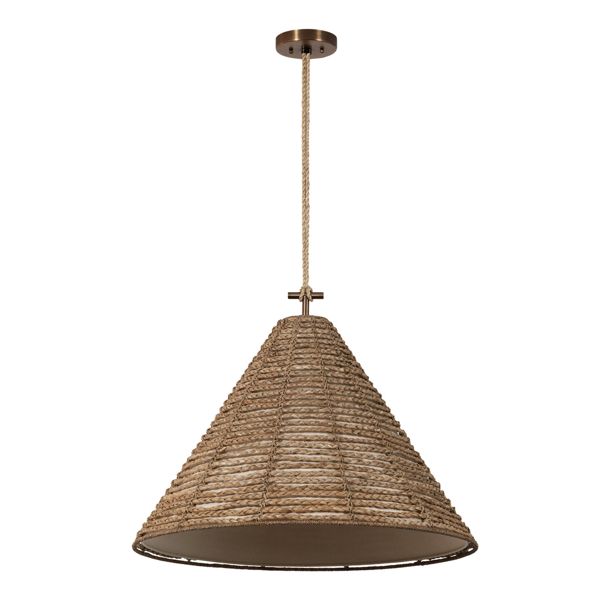 Grove Extra Large Pendant 30", Braided Jute and Patina Brass