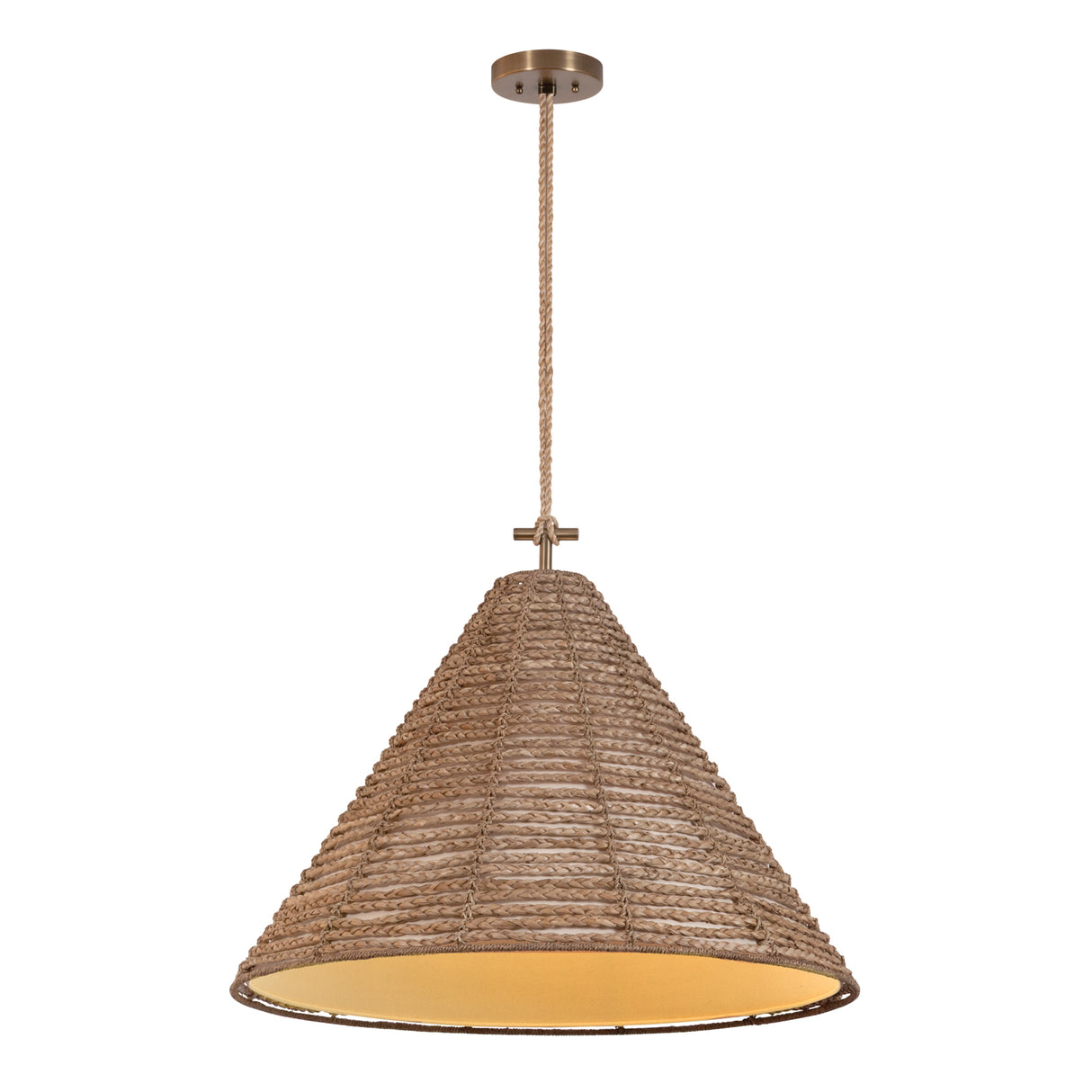 Grove Extra Large Pendant 30", Braided Jute and Patina Brass