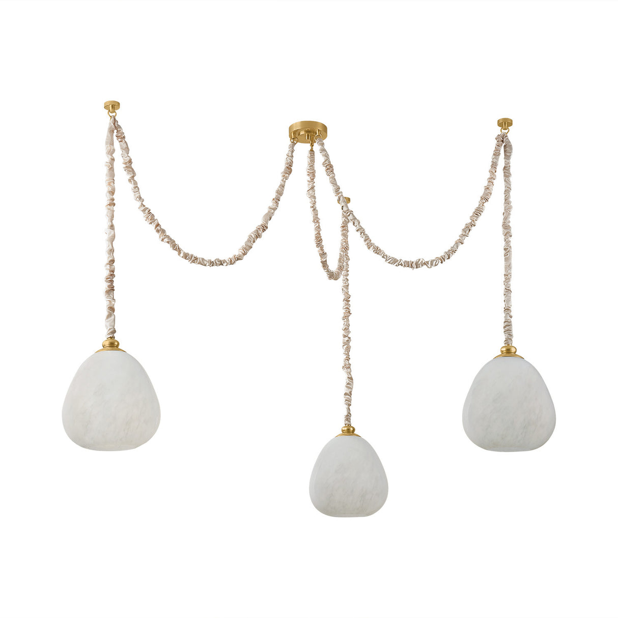 Elisha 3 Light Swag Chandelier, Cloud Glass and Aged Brass