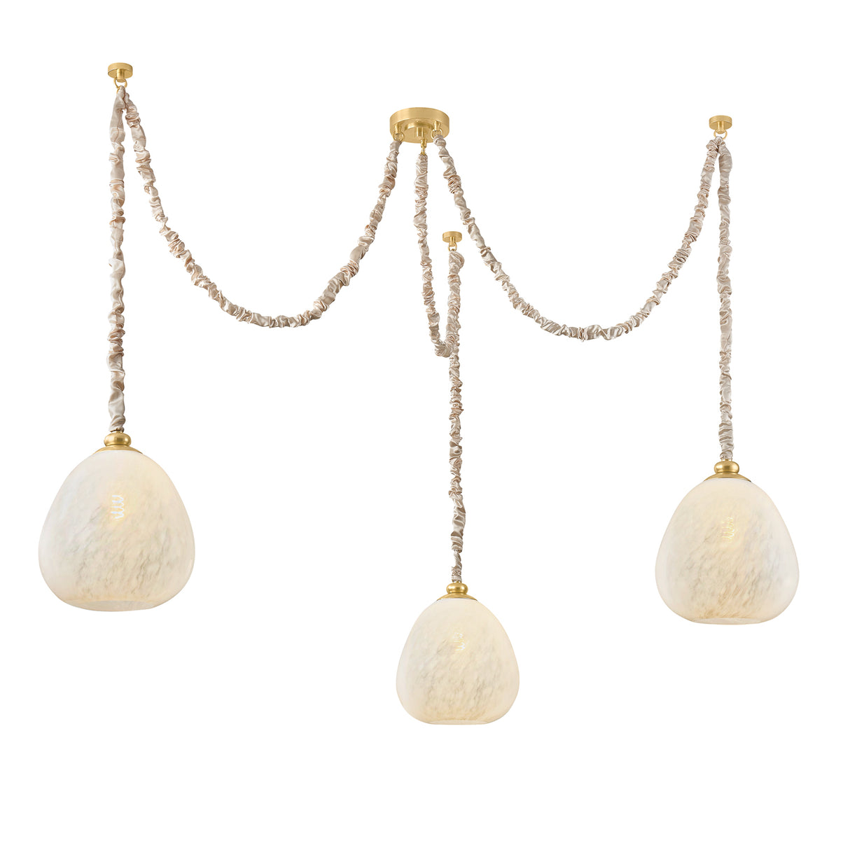 Elisha 3 Light Swag Chandelier, Cloud Glass and Aged Brass