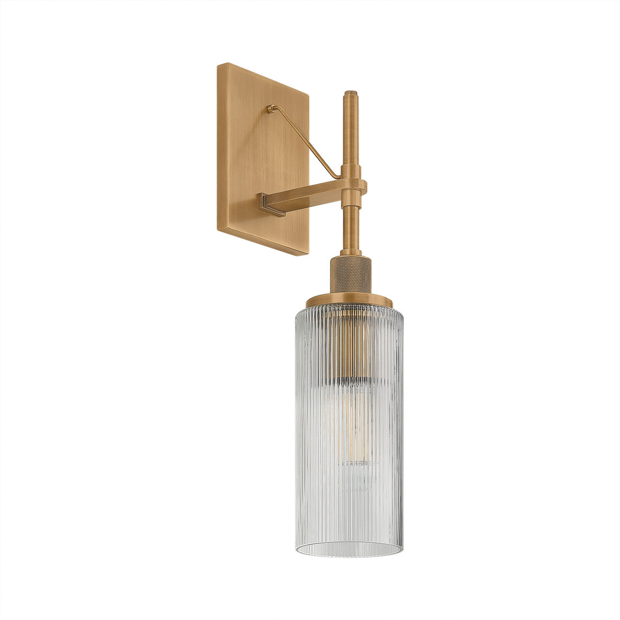 Webster Outdoor Wall Light, Medium 18", Patina Brass and Clear Reeded Glass