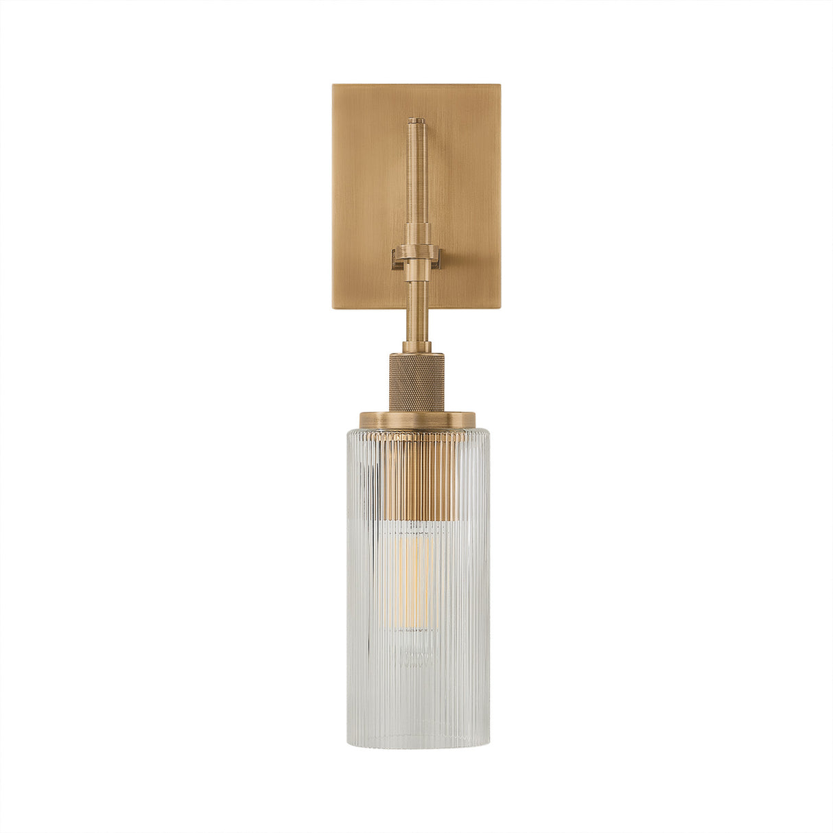 Webster Outdoor Wall Light, Medium 18", Patina Brass and Clear Reeded Glass