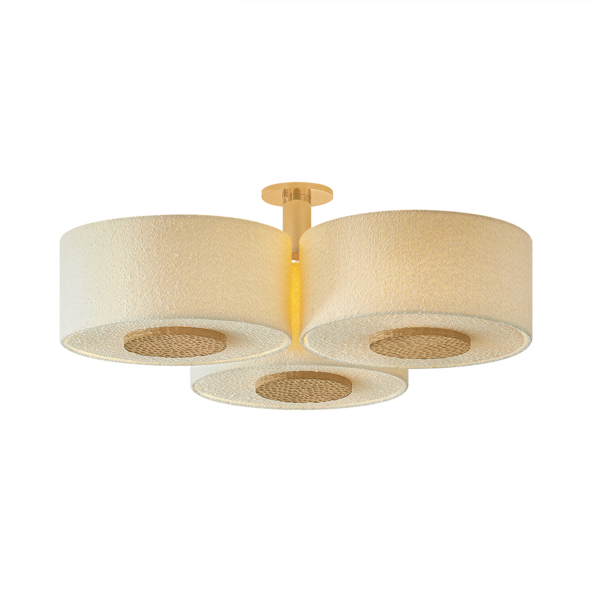 Wolfe Extra Large Semi-Flush 40", Ivory Boucle, Aged Brass and Beech Wood