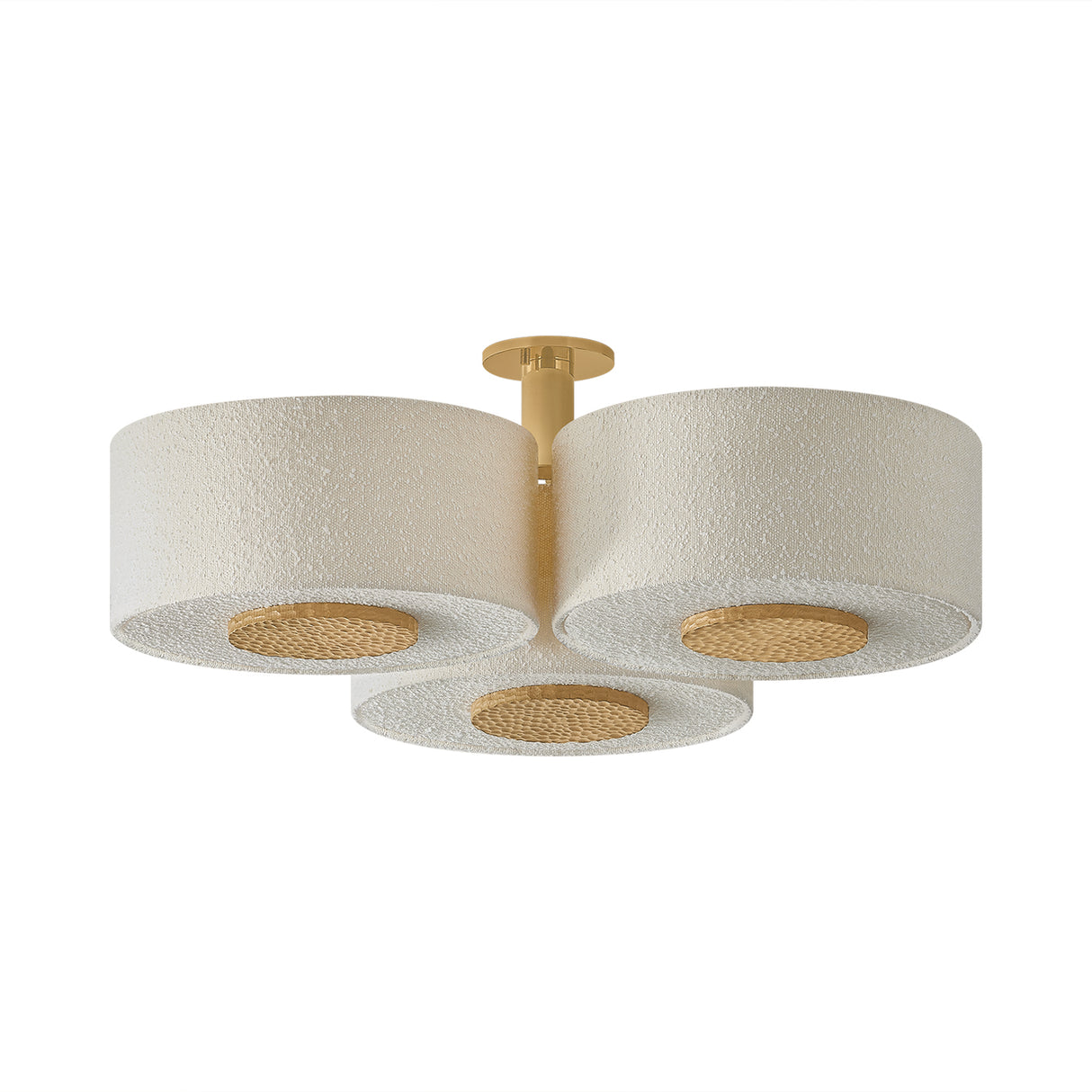Wolfe Extra Large Semi-Flush 40", Ivory Boucle, Aged Brass and Beech Wood