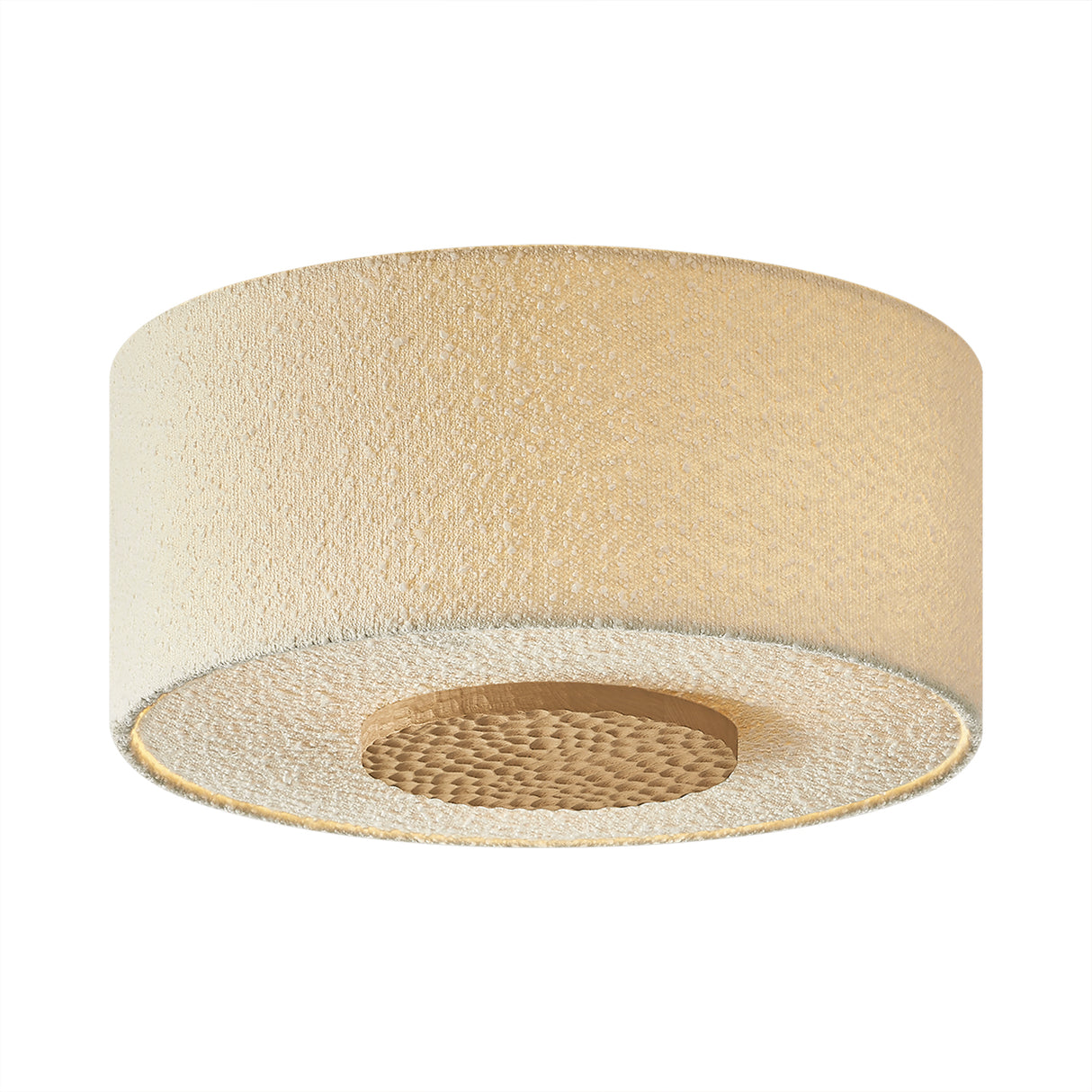 Wolfe Medium Semi-Flush 18", Ivory Boucle, Aged Brass and Beech Wood
