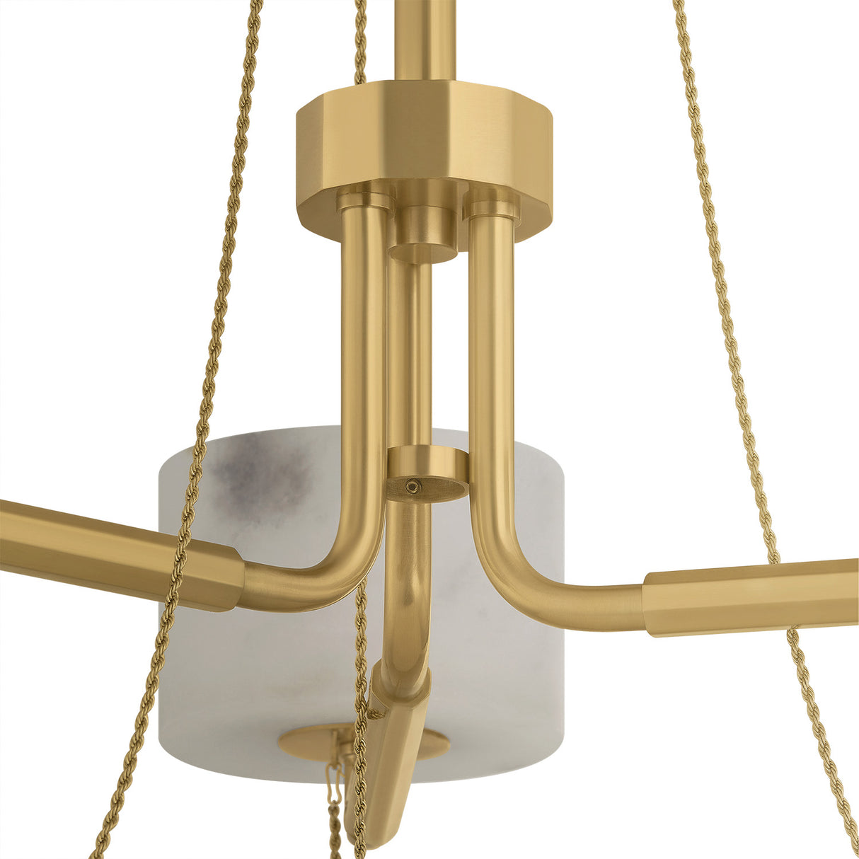 Halston 3 Light LED Chandelier 31", Vintage Brass and Alabaster