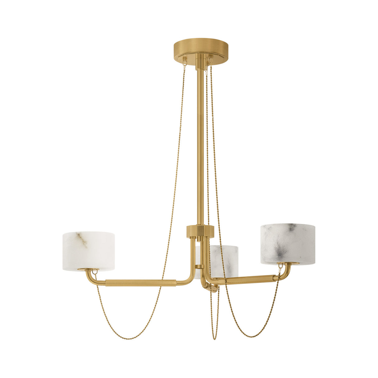 Halston 3 Light LED Chandelier 31", Vintage Brass and Alabaster