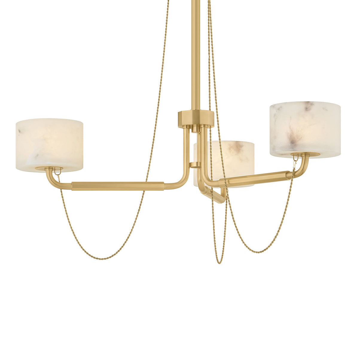 Halston 3 Light LED Chandelier 31", Vintage Brass and Alabaster