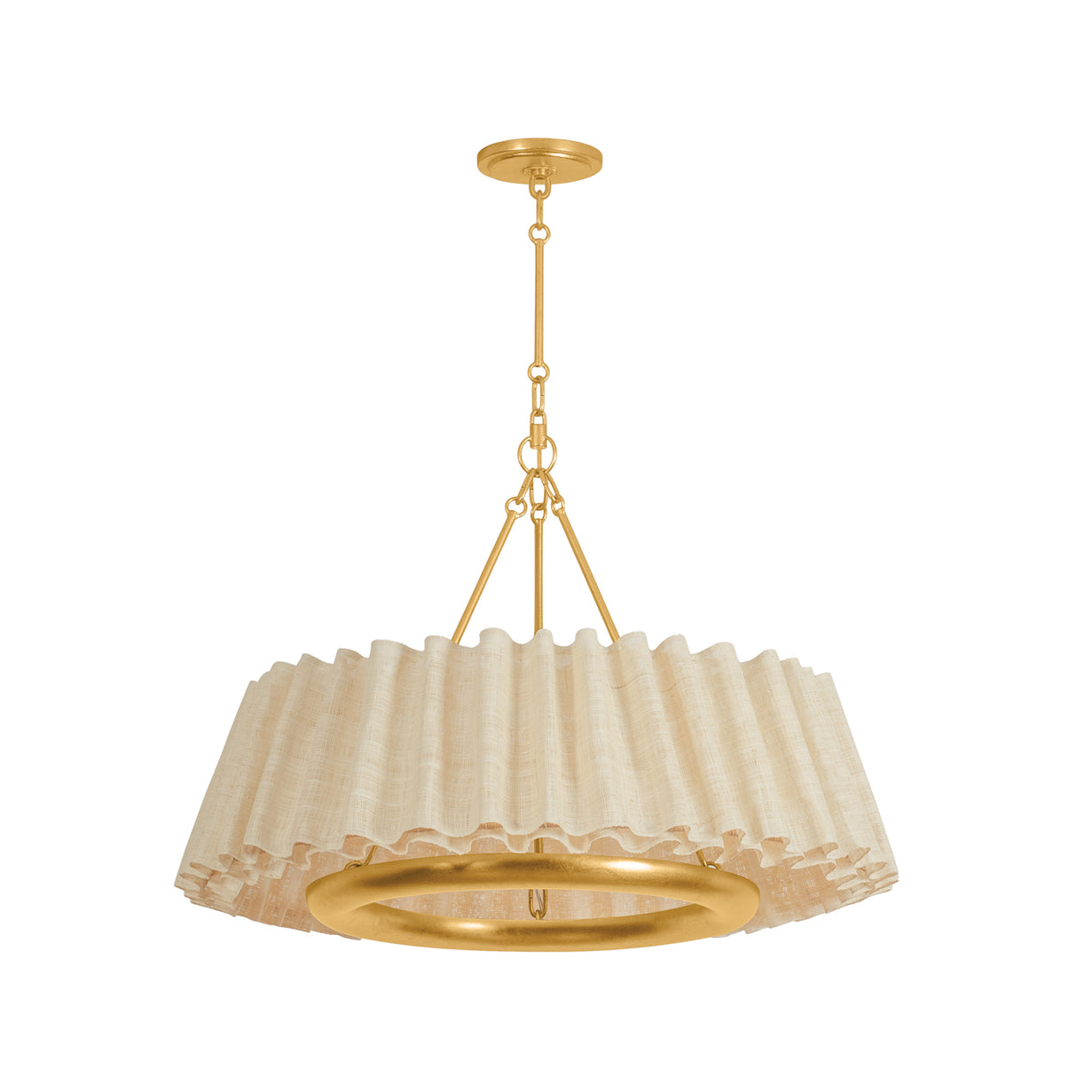 Dalton LED Chandelier 30", Natural Raffia and Gold Leaf