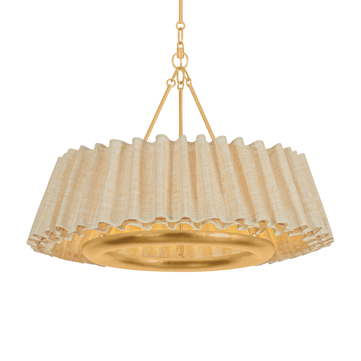 Dalton LED Chandelier 30", Natural Raffia and Gold Leaf
