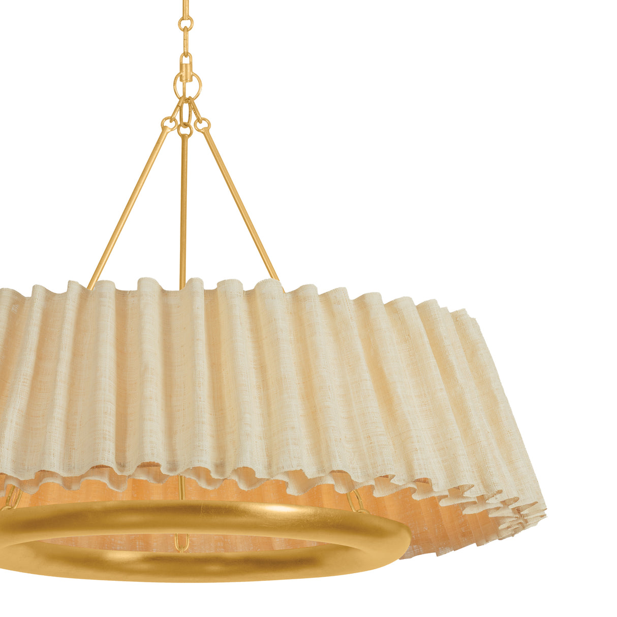 Dalton LED Chandelier 40". Natural Raffia and Gold Leaf