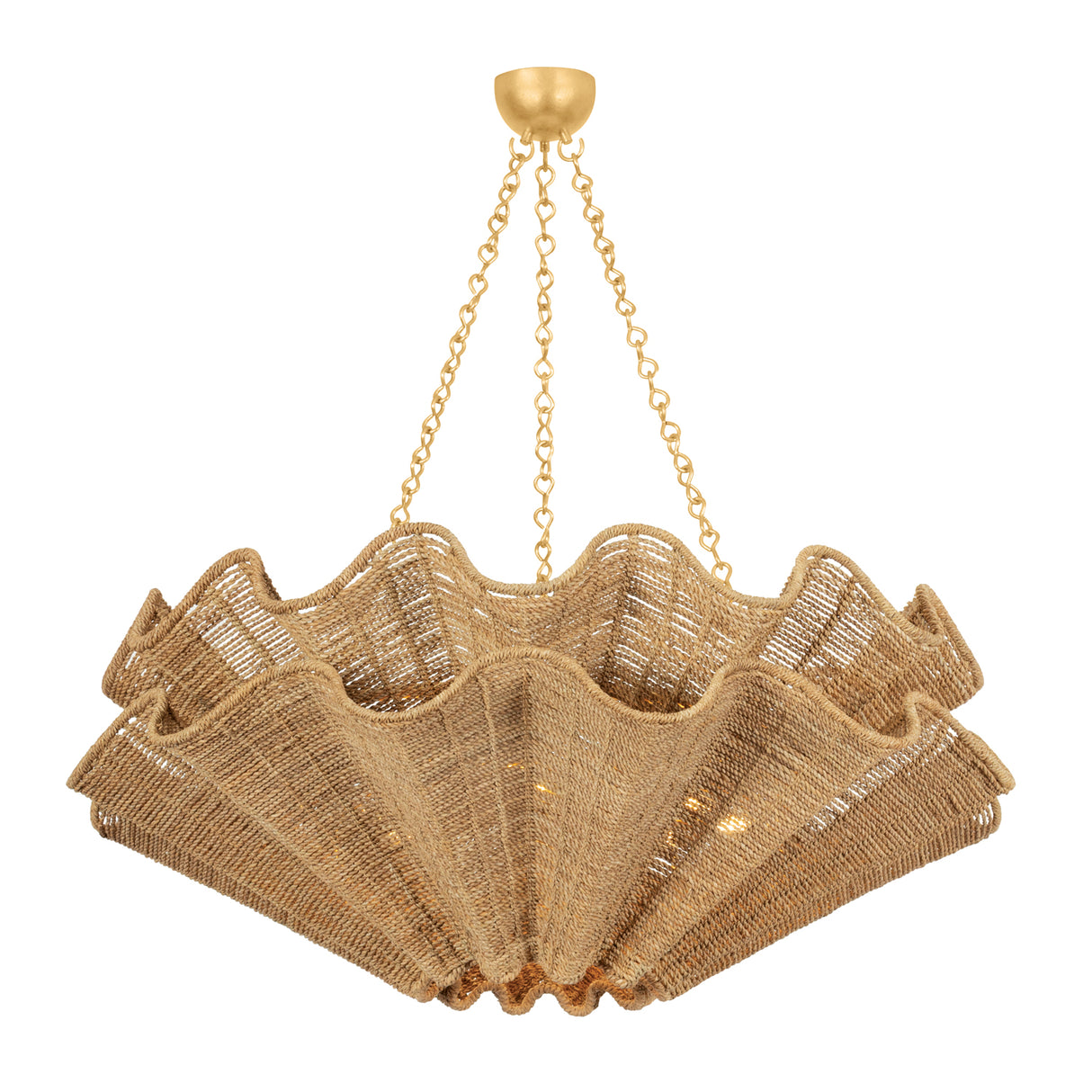 Andorra Extra Large Chandelier 44", Natural Jute and Gold Leaf