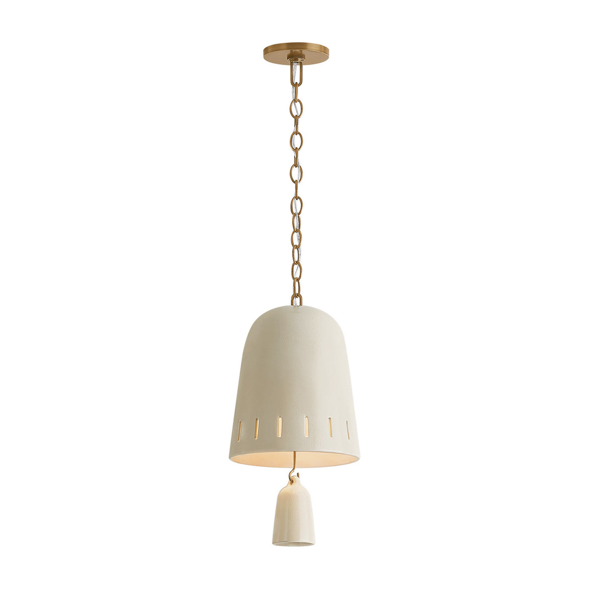 Briony Small Pendant 9", Ivory Glaze and Patina Brass