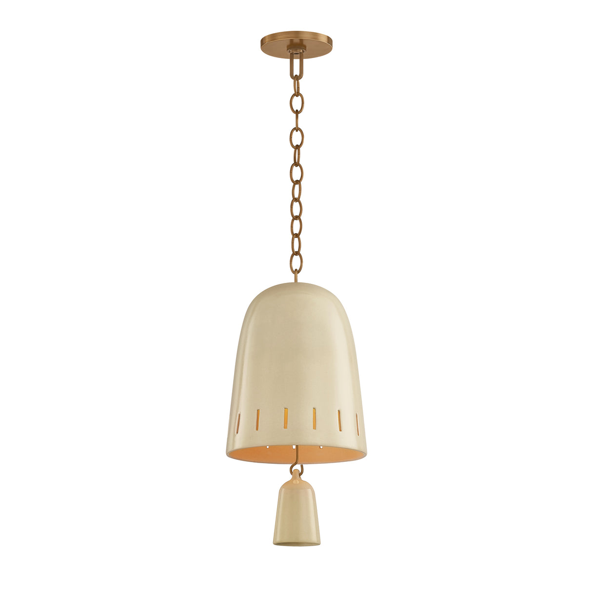Briony Small Pendant 9", Ivory Glaze and Patina Brass