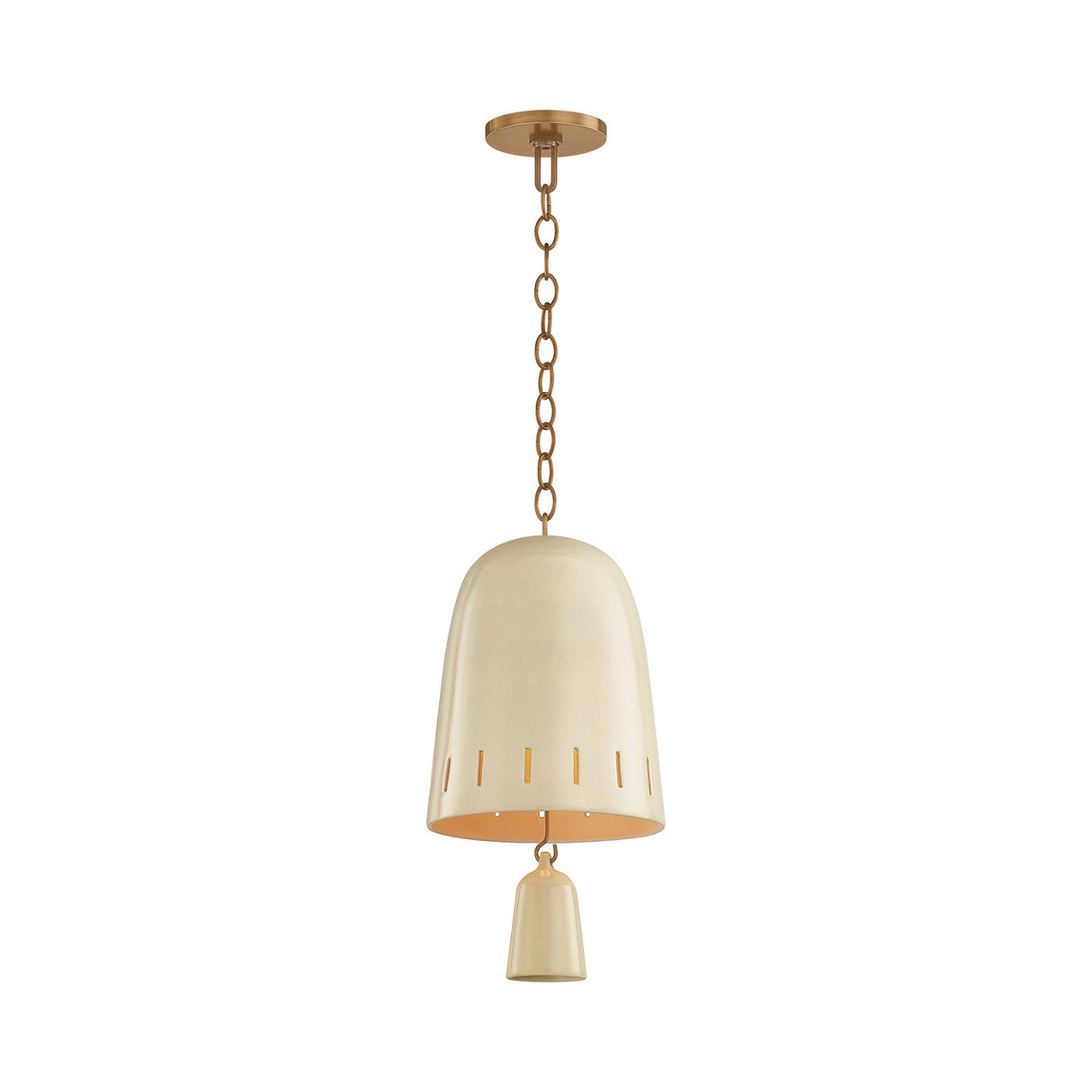Briony Small Pendant 9", Ivory Glaze and Patina Brass