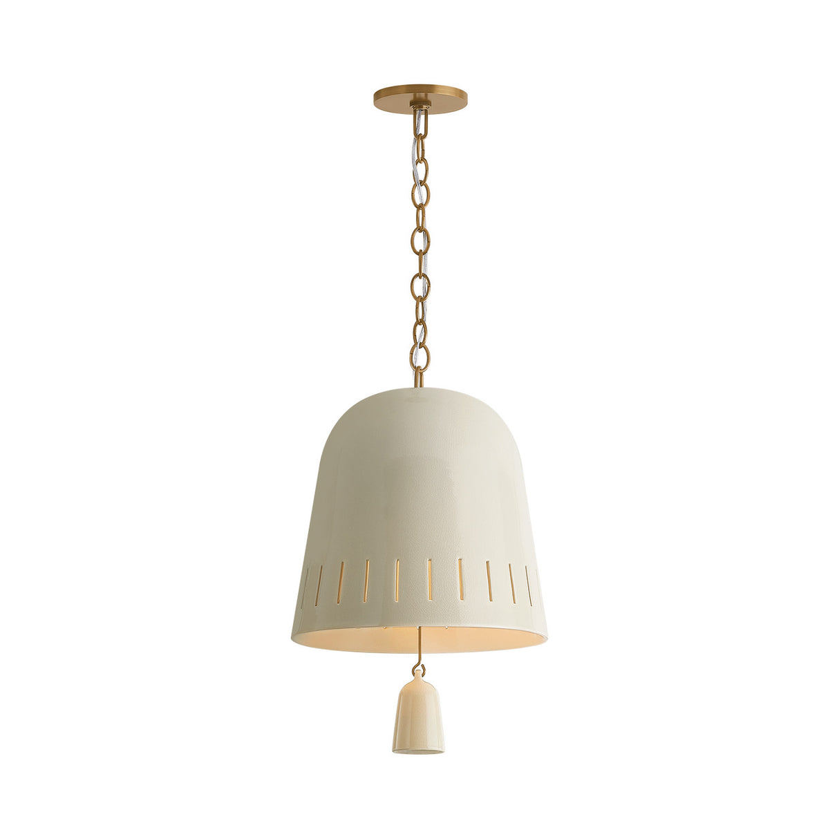 Briony Medium Pendant 15", Ivory Glaze and Patina Brass