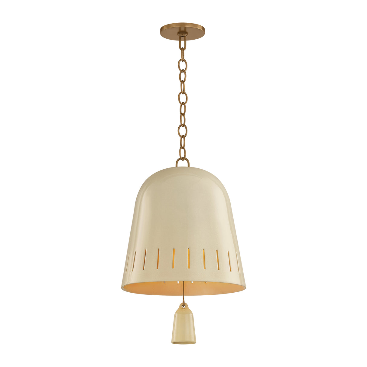 Briony Medium Pendant 15", Ivory Glaze and Patina Brass