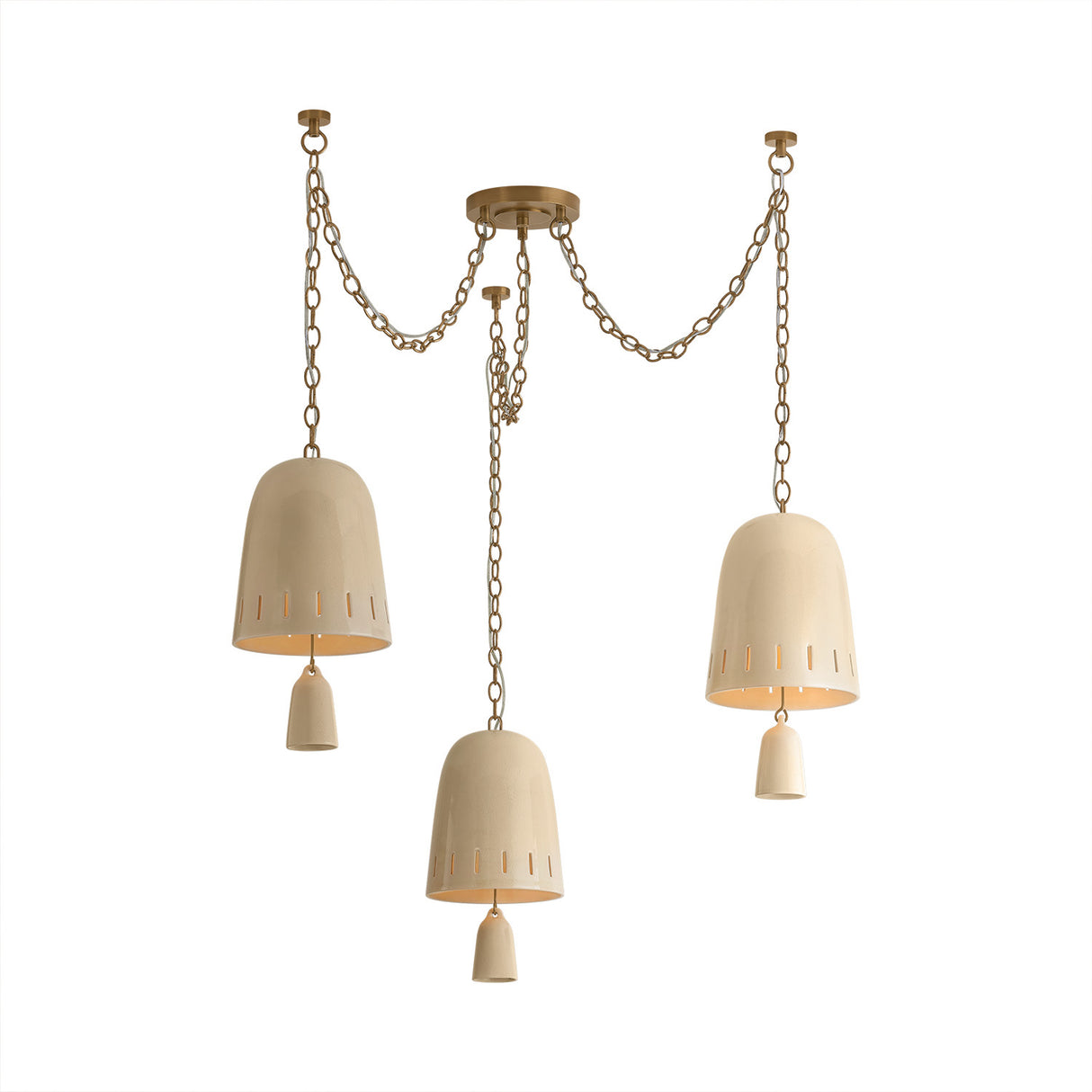 Briony 3 Light Swag Chandelier, Ivory Glaze and Patina Brass