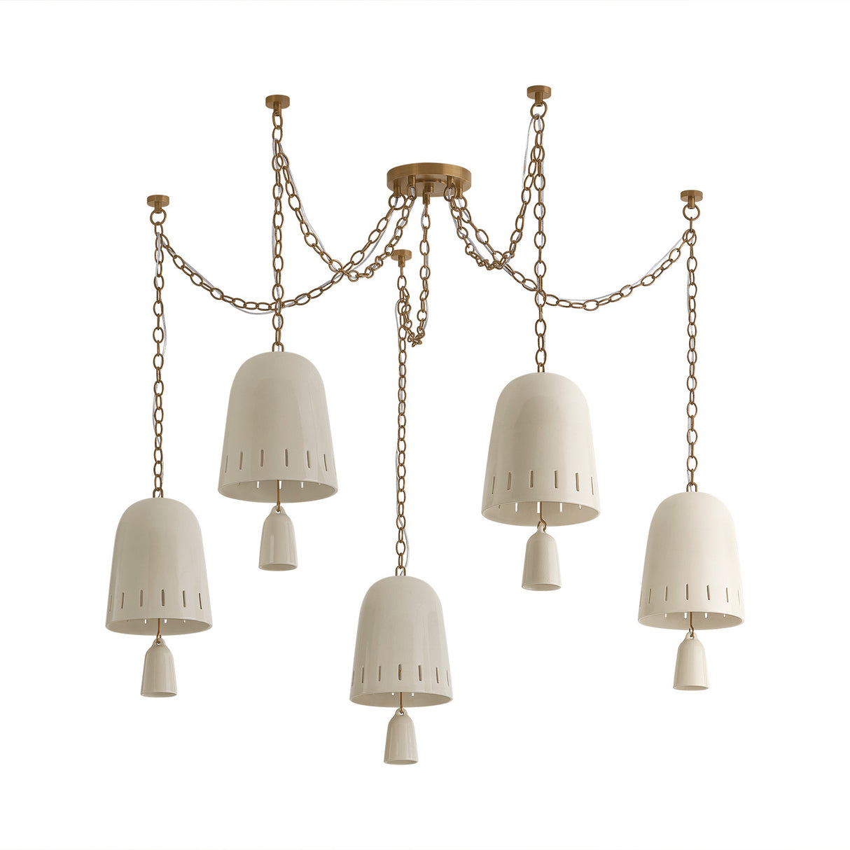 Briony 5 Light Swag Chandelier, Ivory Glaze and Patina Brass