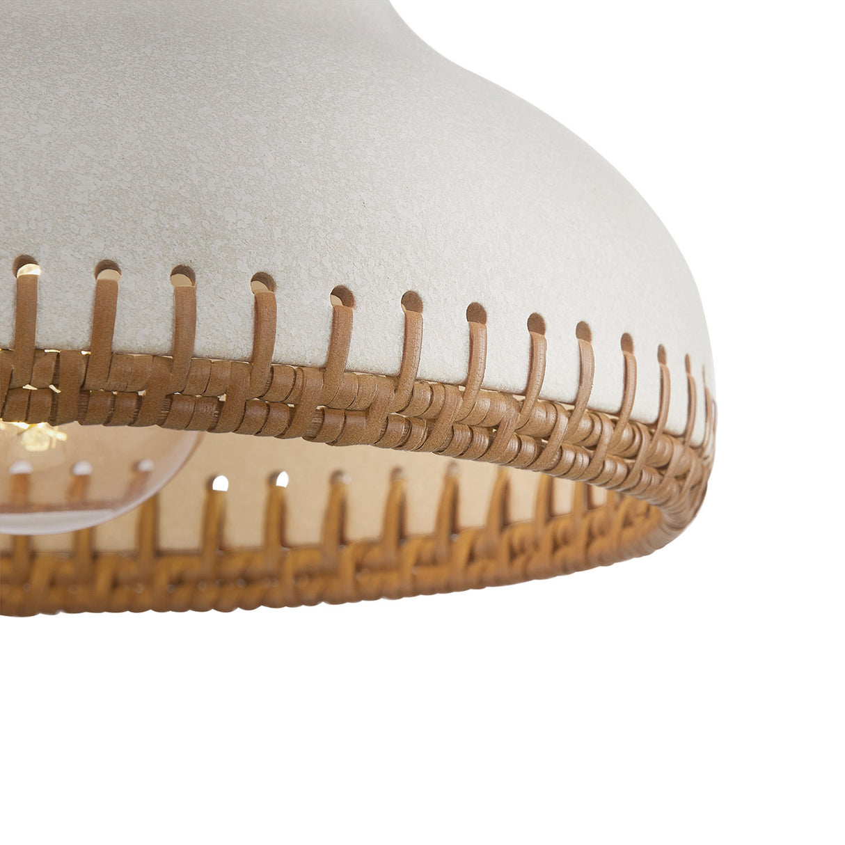 Nadira Semi-Flush 11", Cream, Rattan, and Aged Brass