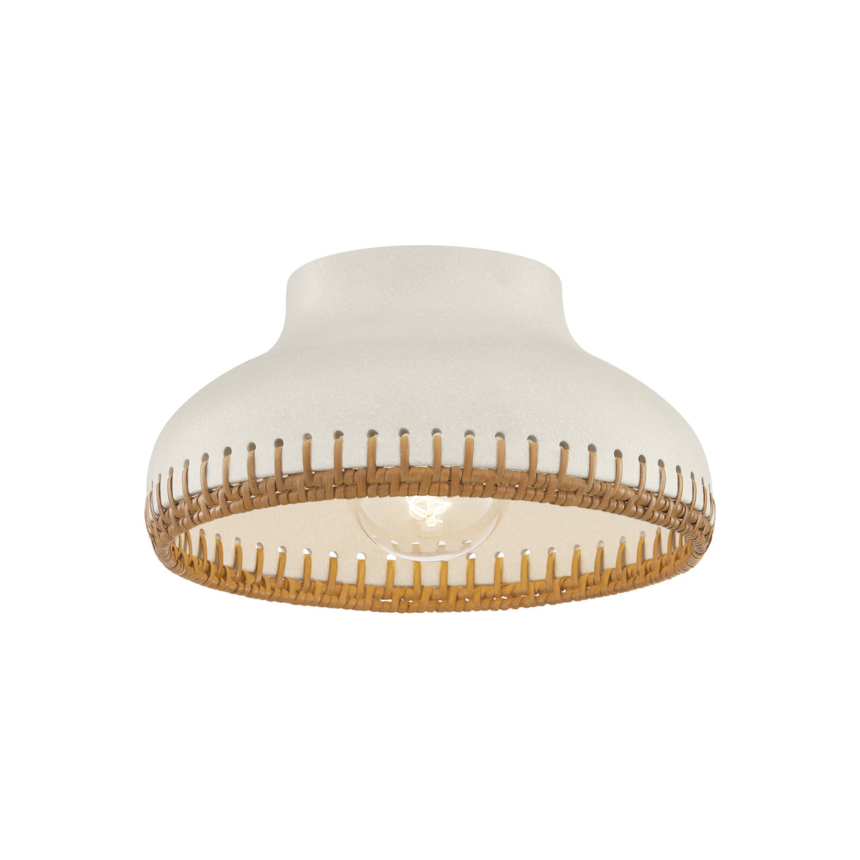 Nadira Semi-Flush 11", Cream, Rattan, and Aged Brass