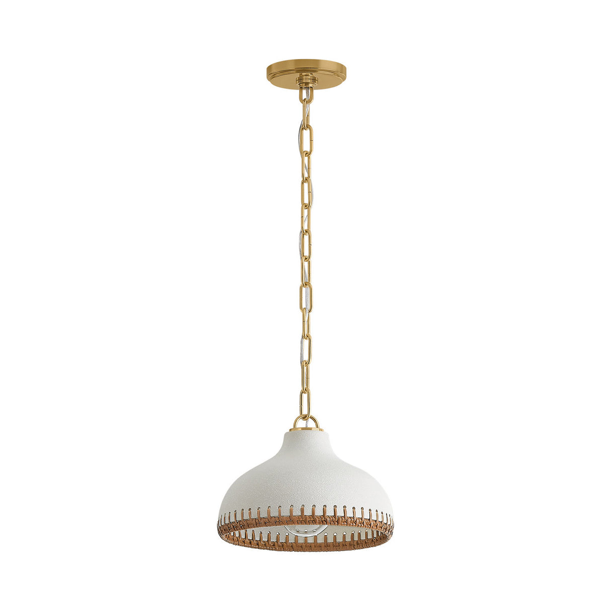 Nadira Small Pendant 11", Cream, Rattan, and Aged Brass