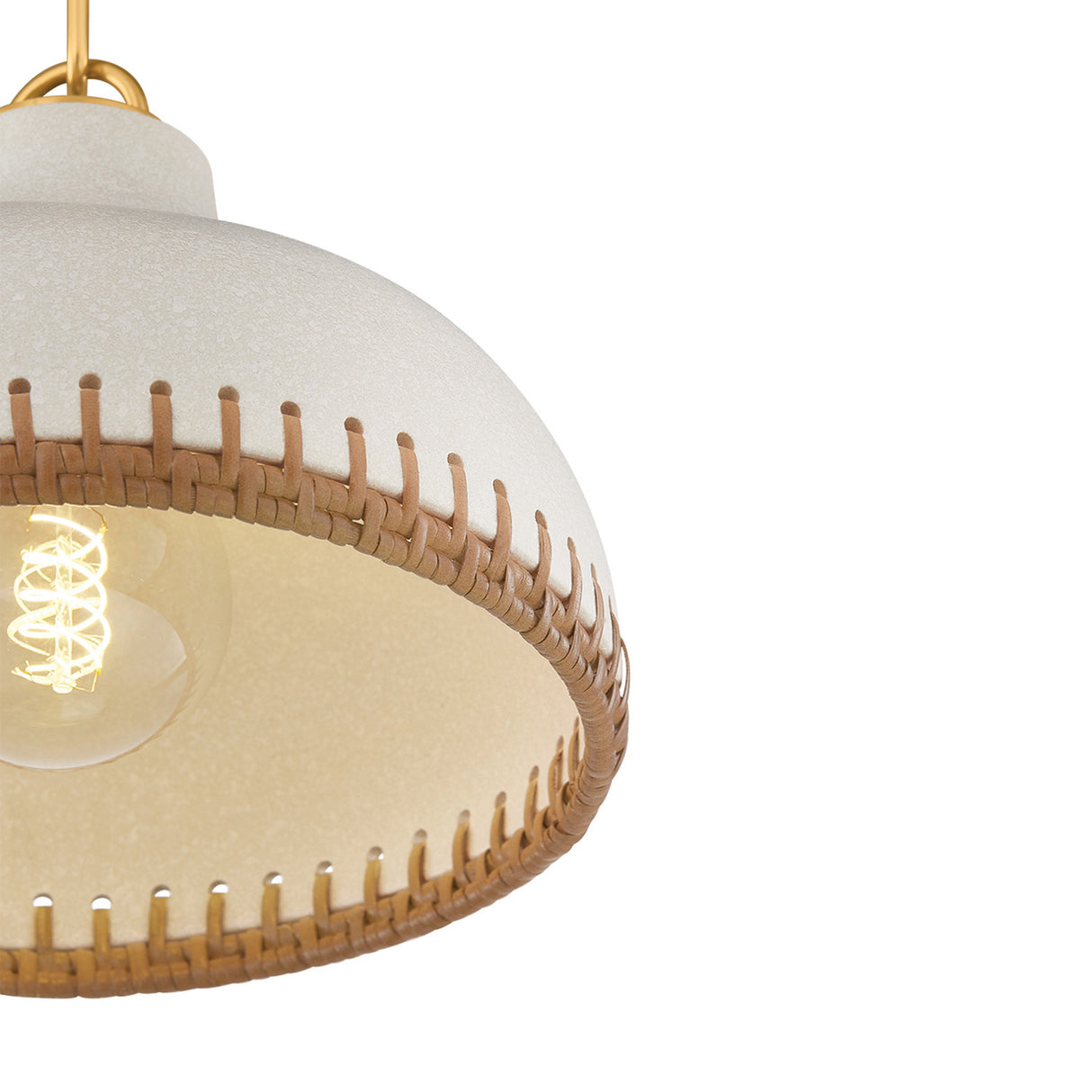 Nadira Small Pendant 11", Cream, Rattan, and Aged Brass