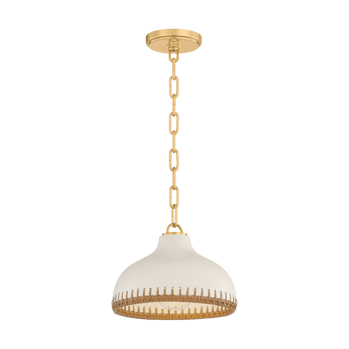 Nadira Small Pendant 11", Cream, Rattan, and Aged Brass