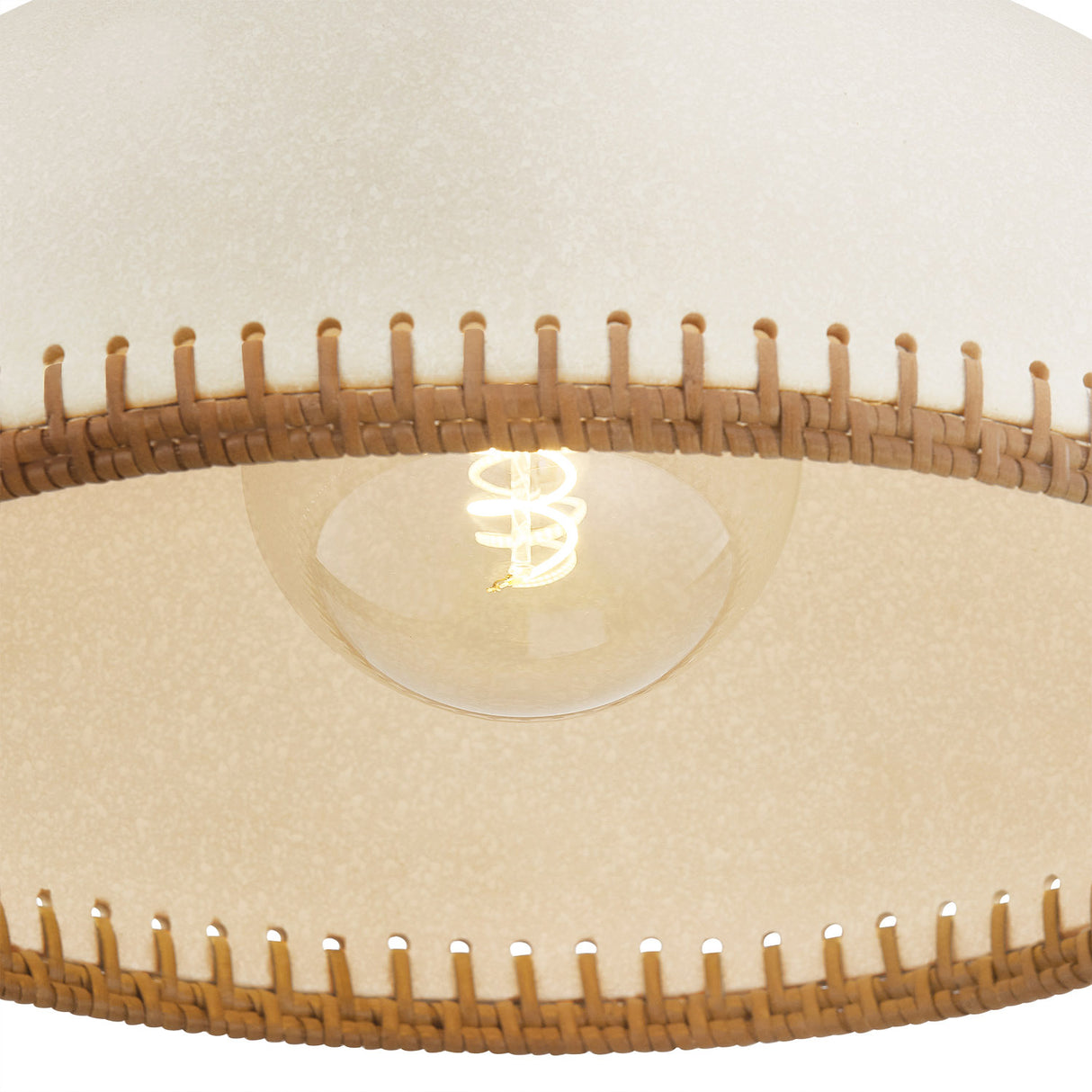 Nadira Medium Pendant 16", Cream, Rattan, and Aged Brass