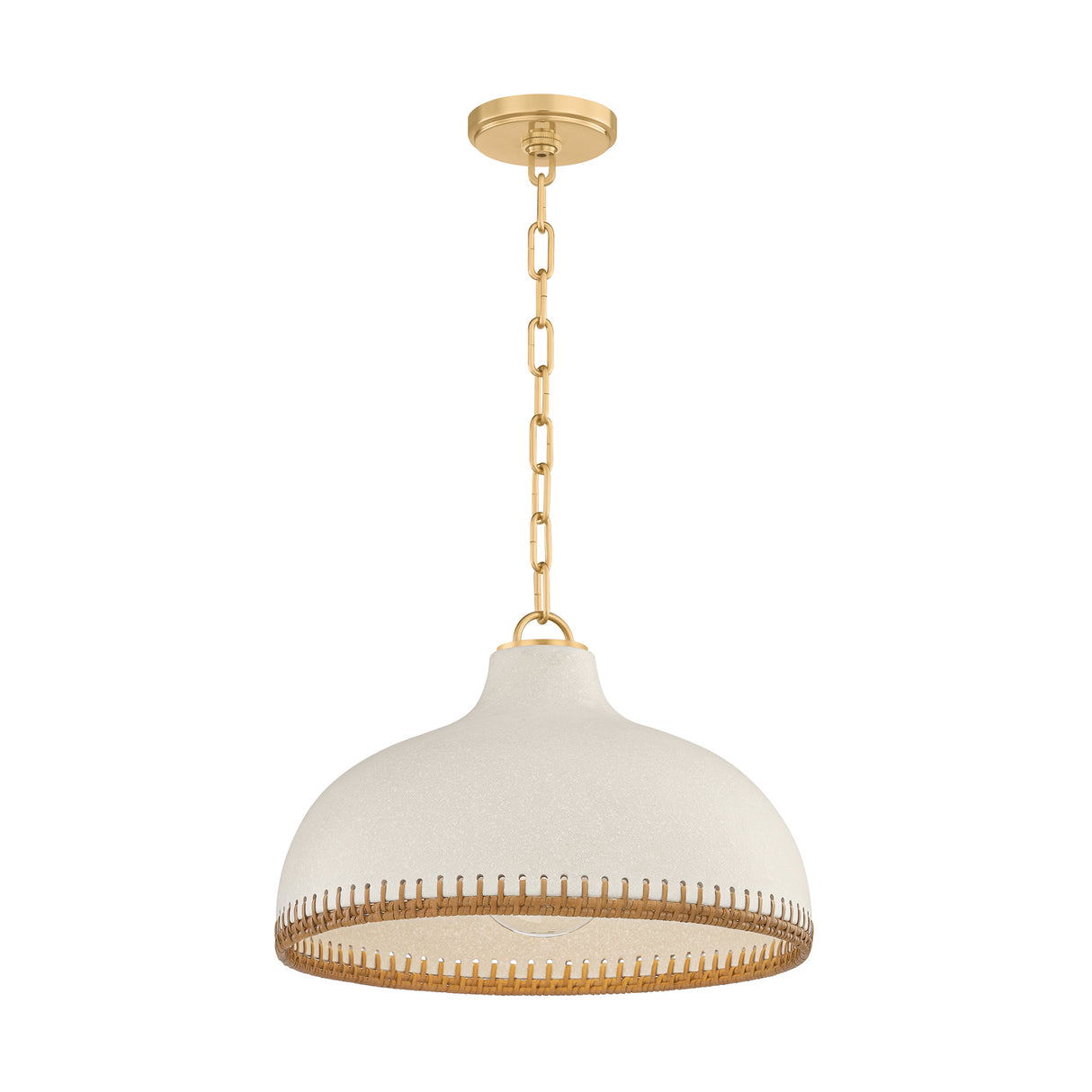 Nadira Medium Pendant 16", Cream, Rattan, and Aged Brass