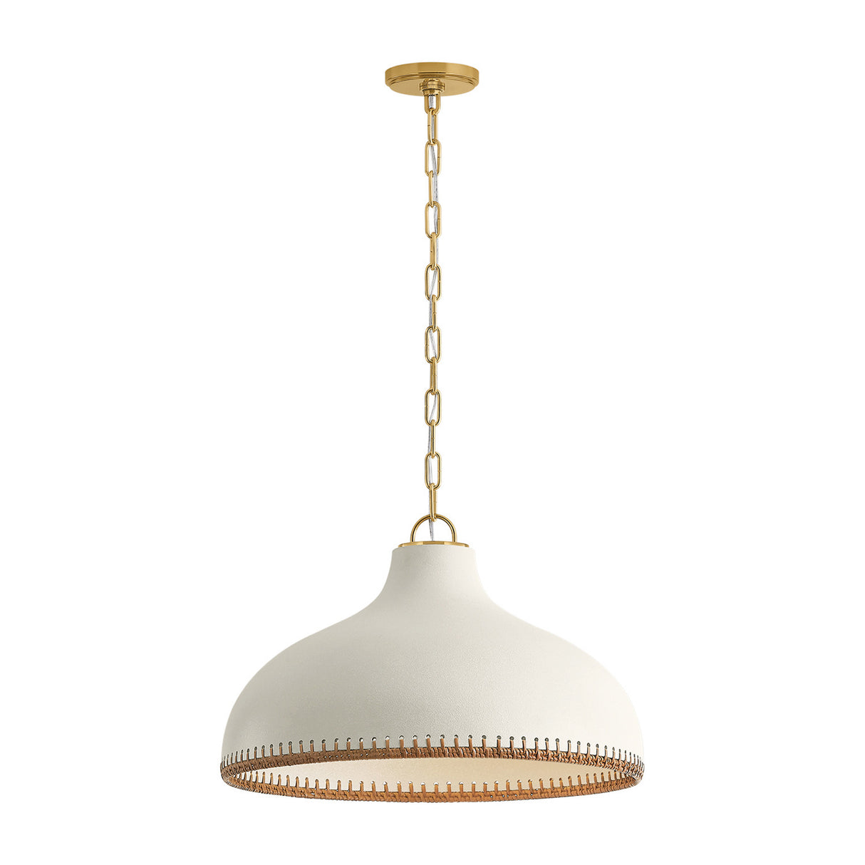 Nadira Large Pendant 21", Cream, Rattan, and Aged Brass