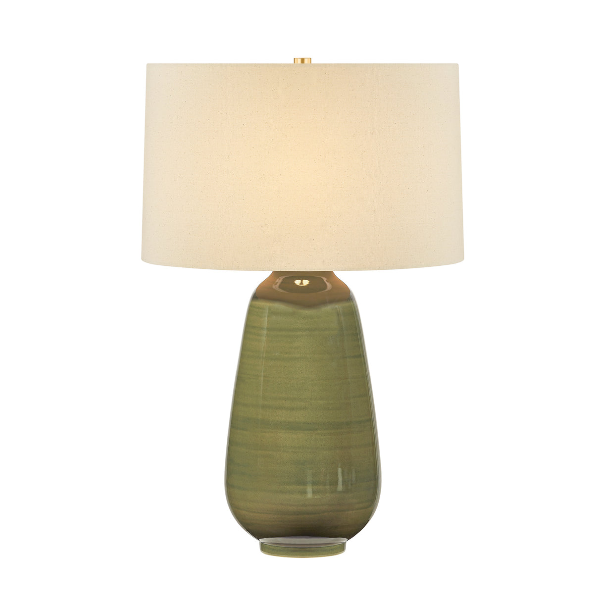Prunella Table Lamp 27", Glossy Olive Glaze and Wheat Linen