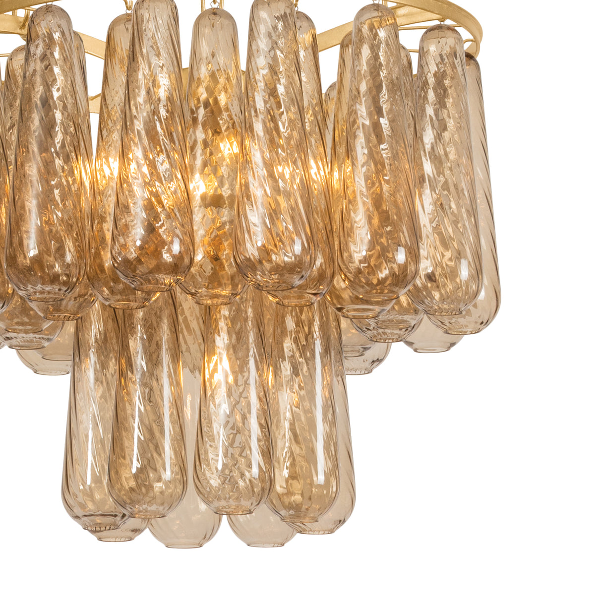 Petronella Two-Tier Chandelier 27", Gold Leaf and Smoke Taupe Swirled Glass
