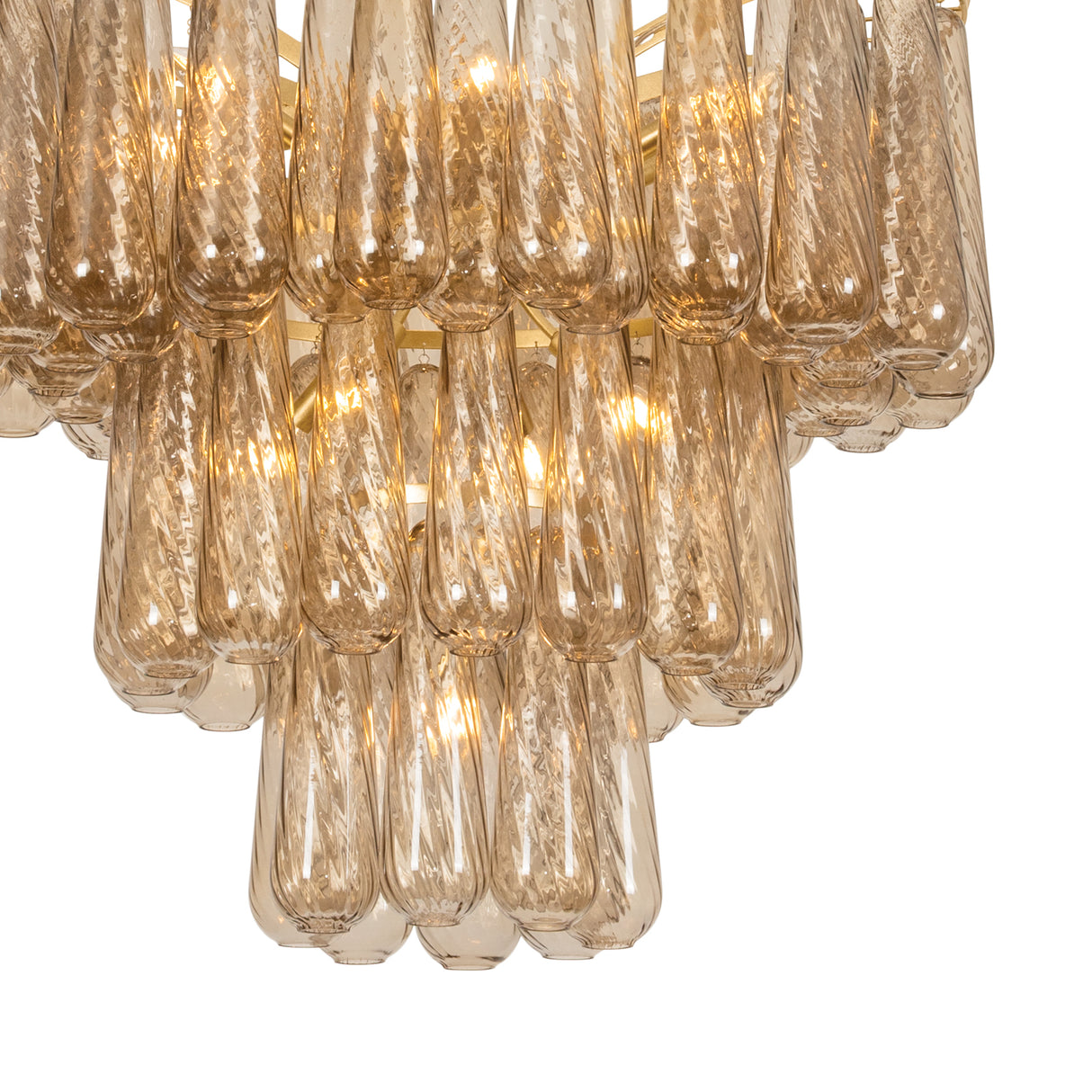 Petronella Three-Tier Chandelier 36", Gold Leaf and Smoke Taupe Swirled Glass