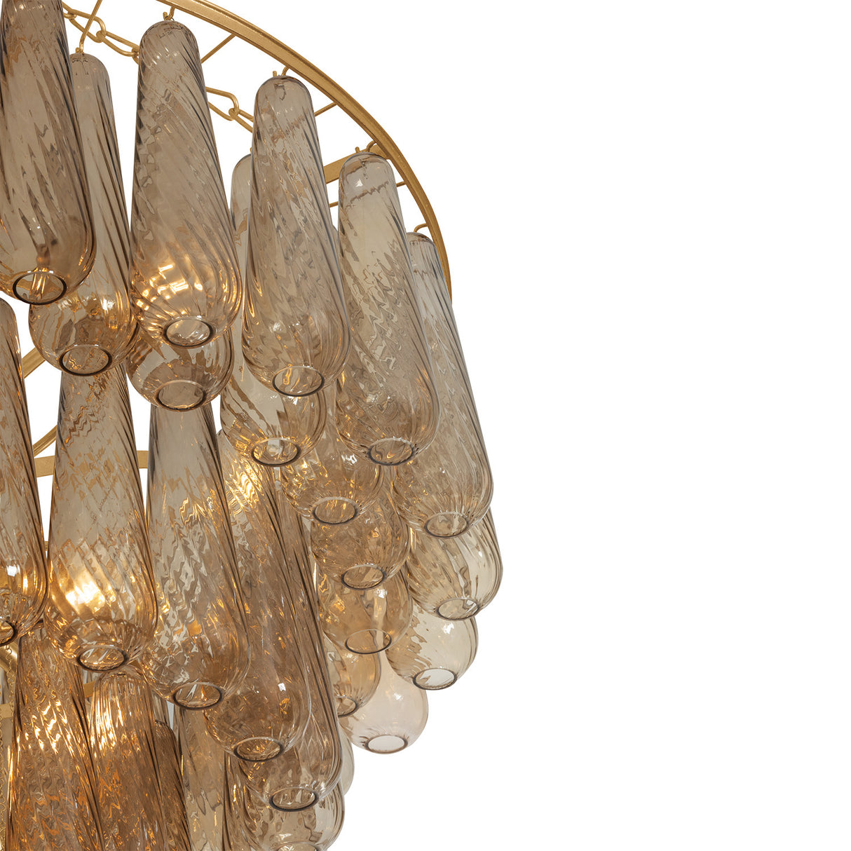 Petronella Four-Tier Chandelier 46", Gold Leaf and Smoke Taupe Swirled Glass