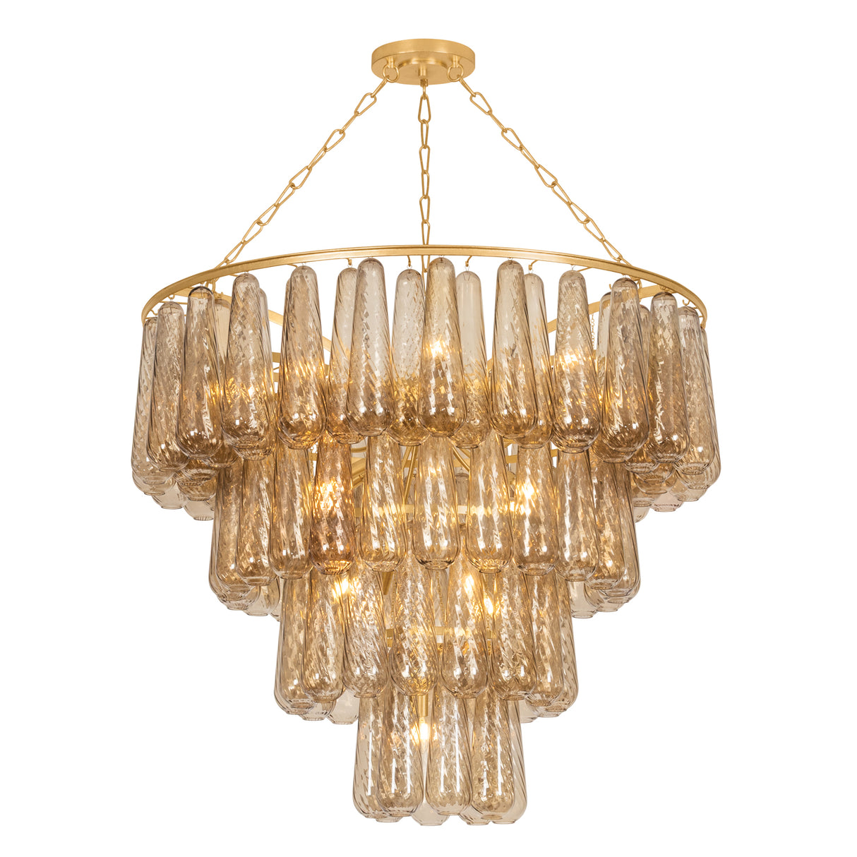 Petronella Four-Tier Chandelier 46", Gold Leaf and Smoke Taupe Swirled Glass