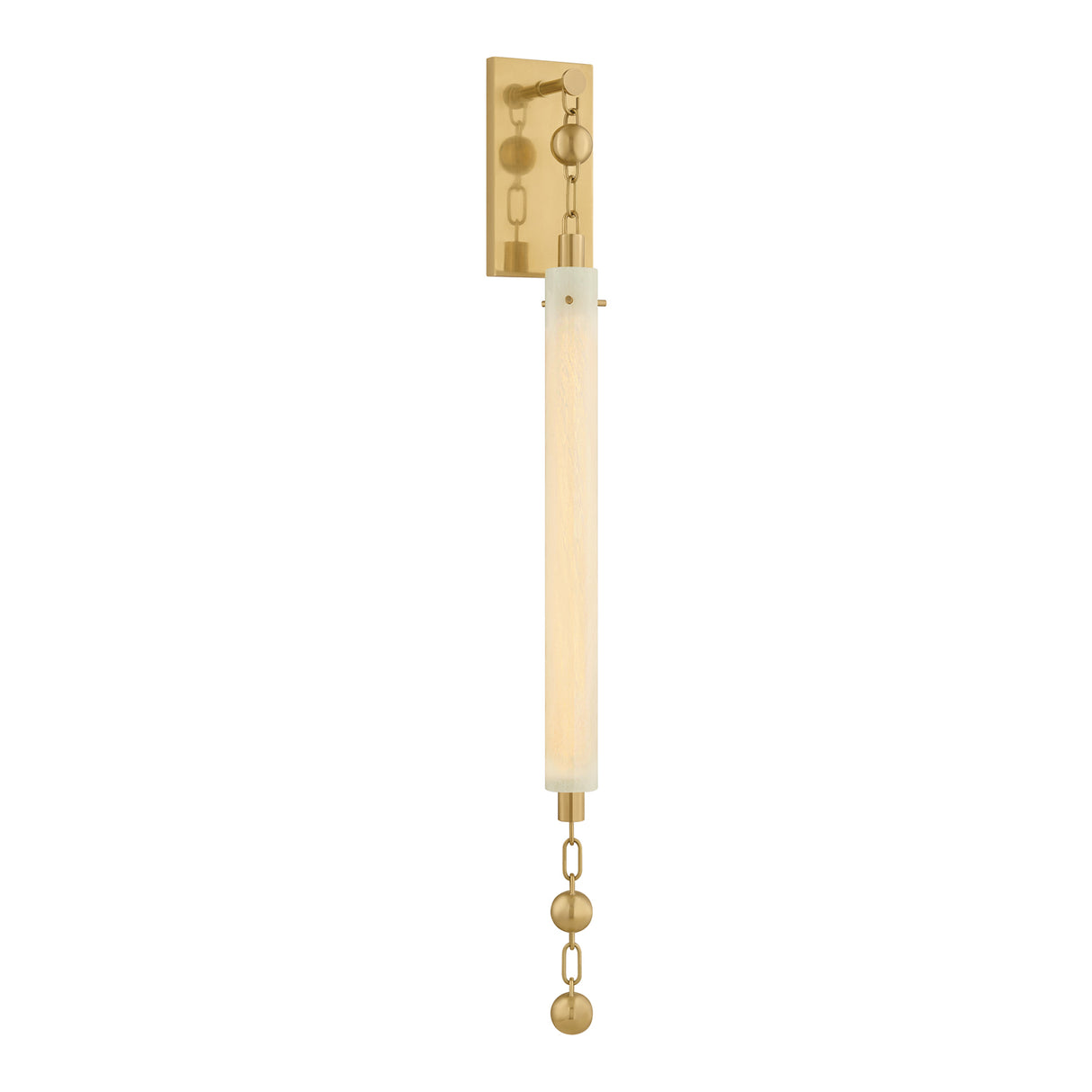Nicolette LED Wall Sconce 35", Vintage Brass and Seeded Cloud Glass