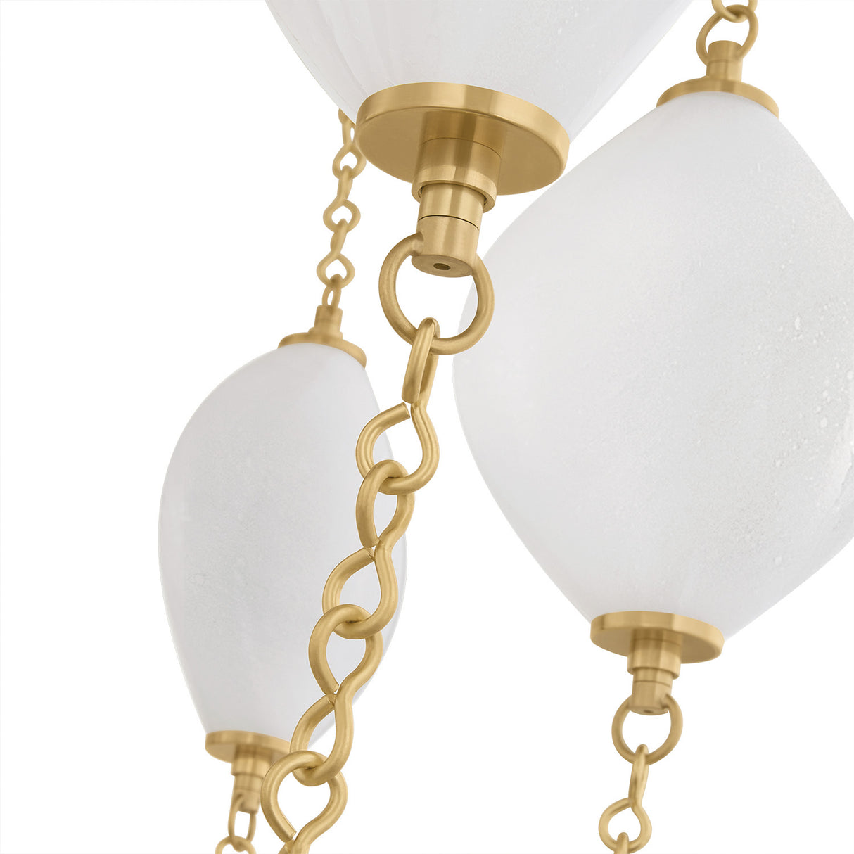 Opalina LED Chandelier 39", Vintage Brass and Seeded Cloud Glass