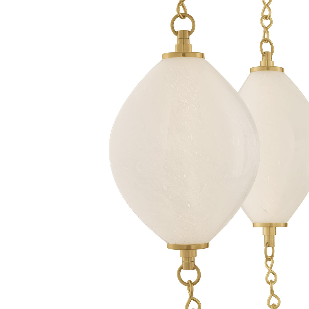 Opalina LED Chandelier 39", Vintage Brass and Seeded Cloud Glass