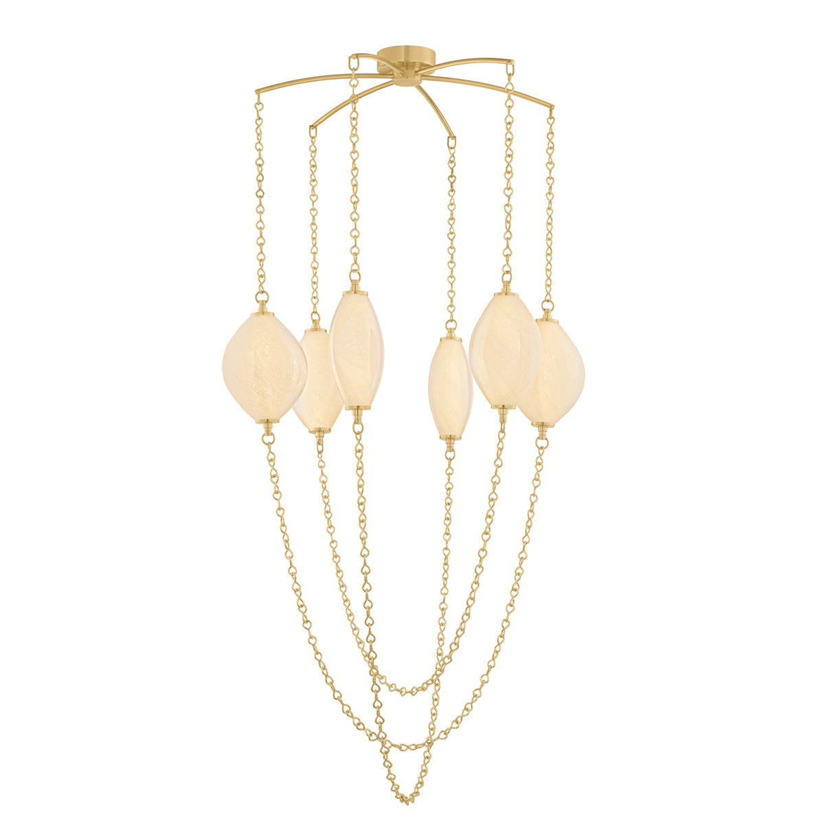 Opalina LED Chandelier 39", Vintage Brass and Seeded Cloud Glass